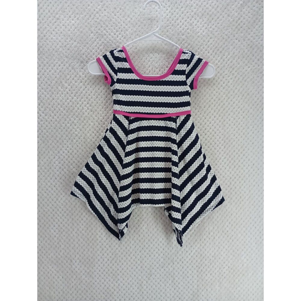 Bonnie Jean Girls 4 Black White Striped Knit Shark Bite Hem Dress